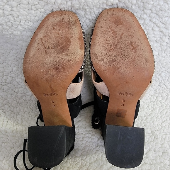 Coach Minetta Heeled Sandal With Snakeskin Style Q9138 Suede Black Tan Size 8 - Picture 7 of 7